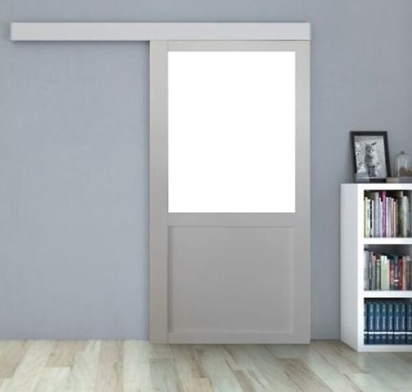 GD MENUISERIES - Porte Coulissante Atelier Blanc H204 x L83 cm sans meneau, Rail Alu, Coquilles - large
