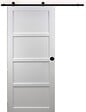 GD MENUISERIES - Porte Coulissante Tamera blanc 4 panneaux H204 x L93 cm, Rail roulettes, Coquilles Noir - vignette