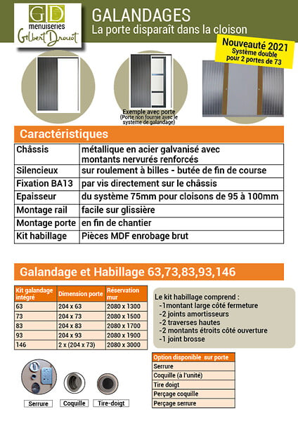 GD MENUISERIES - Porte Coulissante Tamera blanc 4 panneaux H204 x L83 cm, Galandage, kit finition - large