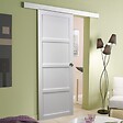 GD MENUISERIES - Porte Coulissante Tamera blanc 4 panneaux H204 x L83 cm, Rail Alu bandeau blanc, Coquilles - vignette