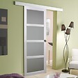 GD MENUISERIES - Porte Coulissante Tana blanc Vitrée H204 x L83 cm, Rail Alu bandeau blanc, Coquilles - vignette