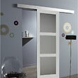 GD MENUISERIES - Porte Coulissante Greyria Gris Clair Vitrée H204 x L93 cm, Rail Alu, Coquilles - vignette