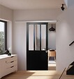 GD MENUISERIES - Porte Coulissante Atelier Noir H204 x L93 cm, Rail Alu Bandeau blanc, Coquilles - vignette
