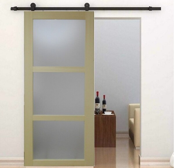 GD MENUISERIES - Porte Coulissante bois Ayous Vitrée H204 x L83 cm, Rail roulettes, Coquilles - large