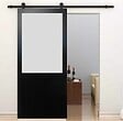 GD MENUISERIES - Porte Coulissante Athena Noir H204 x L73 cm, Rail Roulettes, Coquilles - vignette