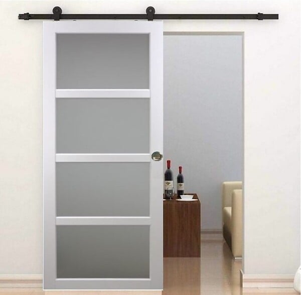 GD MENUISERIES - Porte Coulissante Tana Blanc Vitrée H204 x L93 cm, Rail roulettes, Coquilles - large
