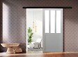 GD MENUISERIES - Porte Coulissante Atelier blanc vitre depoli H204 x L83 cm, Rail Alu bandeau noir, Coquilles - vignette