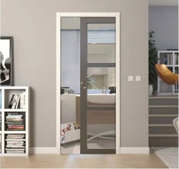 GD MENUISERIES - Porte Coulissante Gris Taupe RAL 7006 Vitrage transparent H204 x L73 cm, Galandage, Kit de finition - large