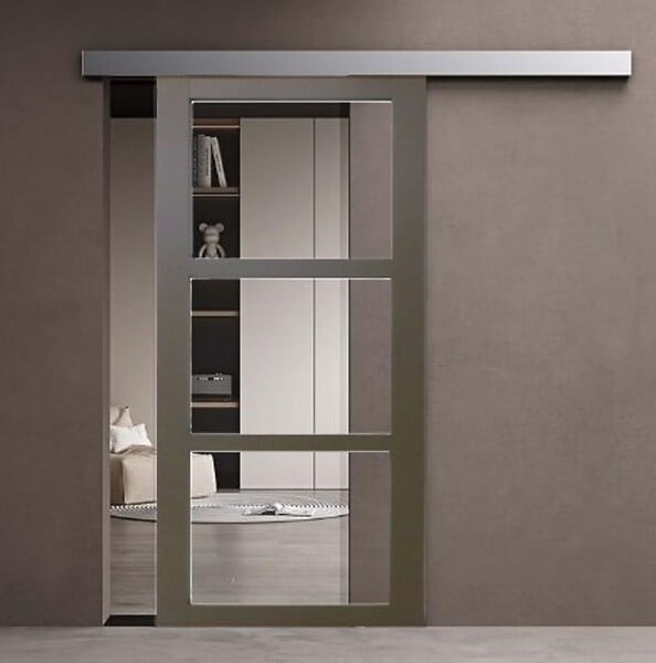 GD MENUISERIES - Porte Coulissante Gris Taupe RAL 7006 Vitrage transparent H204 x L83 cm, Rail Alu, Coquilles - large