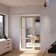 GD MENUISERIES - Porte Coulissante bois Ayous Vitrage transparent H204 x L73 cm, Rail alu bandeau blanc, Coquilles - vignette