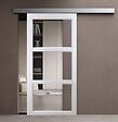 GD MENUISERIES - Porte Coulissante Kenya Blanc Vitrage transparent H204 x L73 cm, Rail Alu bandeau blanc, Coquilles - vignette