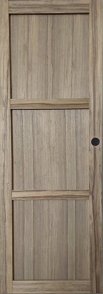 GD MENUISERIES - Porte Coulissante bois Frake 3 Panneaux H204 x L83 cm, rail bandeau noir, coquilles Noir - large