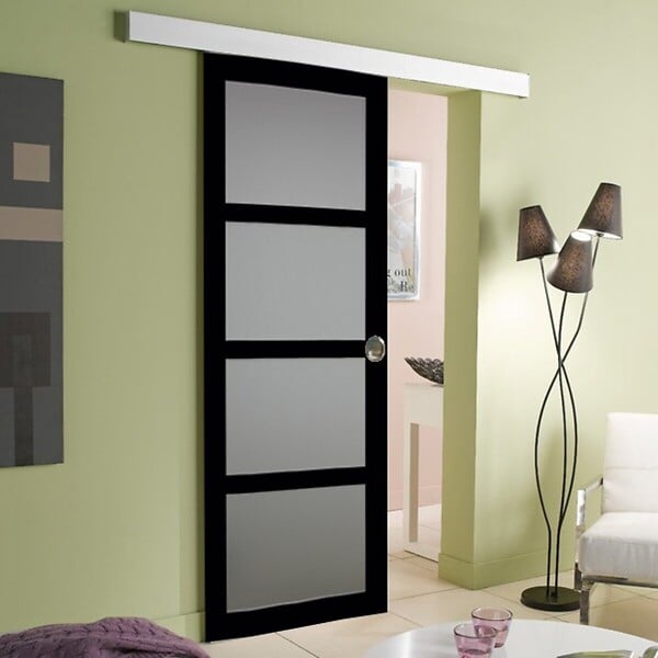 GD MENUISERIES - Porte Coulissante Telia Noir Vitrée H204 x L83 cm, Rail Alu, Coquilles - large