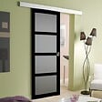 GD MENUISERIES - Porte Coulissante Telia Noir Vitrée H204 x L83 cm, Rail Alu, Coquilles - vignette