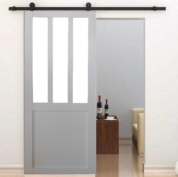 GD MENUISERIES - Porte Coulissante Atelier blanc H204 x L93 cm, Rail roulettes, Coquilles - large