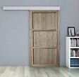GD MENUISERIES - Porte Coulissante bois Frake 3 Panneaux H204 x L73 cm, rail alu bandeau blanc, coquilles - vignette
