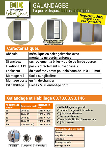 GD MENUISERIES - Porte Coulissante bois Ayous 3 Panneaux H204 x L93 cm, Galandage, kit finition - large
