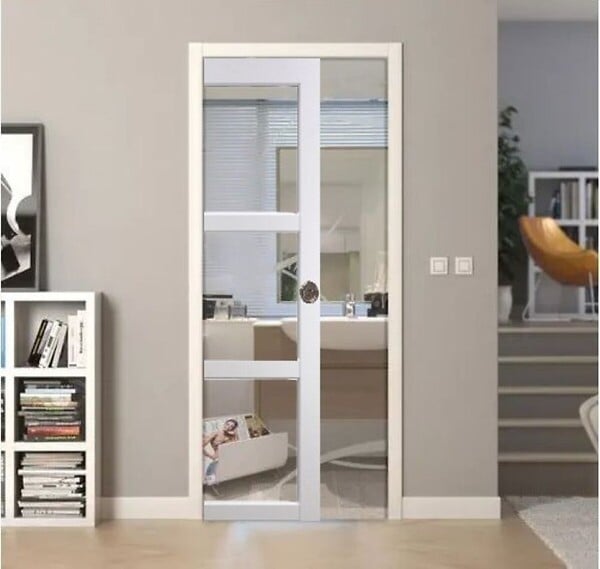 GD MENUISERIES - Porte Coulissante Kenya Blanc Vitrage transparent H204 x L73 cm, Galandage, kit finition - large