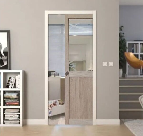 GD MENUISERIES - Porte Coulissante Atelier placage chene Vitrée H204 x L83 cm, Galandage, kit finition - large