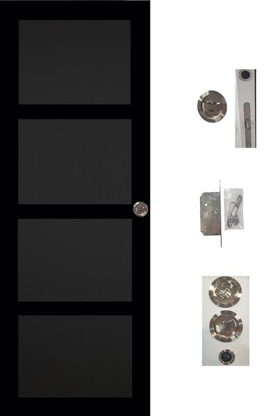 GD MENUISERIES - Porte Coulissante Telia noir 4 panneaux H204 x L73 + SYSTEME de galandage et kit finition inclus - large