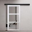 GD MENUISERIES - Porte Coulissante Kenya Blanc Vitrage transparent H204 x L73 cm, Rail Alu bandeau noir, Coquilles - vignette