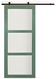 GD MENUISERIES - Porte Coulissante Vert Sauge RAL 6021 Vitrée H204 x L73 cm, railroulette, coquilles - vignette