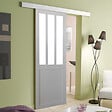 GD MENUISERIES - Porte Coulissante Atelier Blanc vitre depoli H204 x L83 cm, Rail Alu, Coquilles - vignette