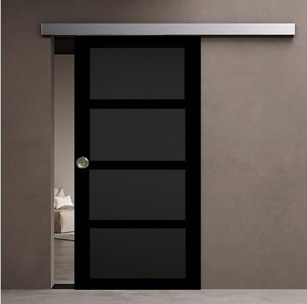 GD MENUISERIES - Porte Coulissante Telia noir 4 panneaux H204 x L73 cm, Rail Alu, Coquilles - large