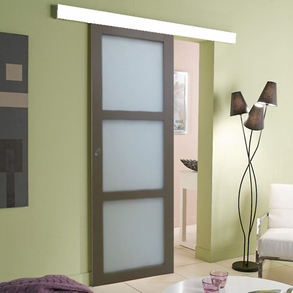 GD MENUISERIES - Porte Coulissante Gris Taupe RAL 7006 Vitrée H204 x L73 cm, rail alu, coquilles - large