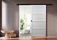 GD MENUISERIES - Porte Coulissante Tamera blanc 4 panneaux H204 x L73 cm, Rail Alu bandeau noir, Coquilles - vignette