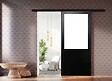 GD MENUISERIES - Porte Coulissante Atelier Noir H204 x L93 cm sans meneau, Rail alu Bandeau Noir, Coquilles - vignette