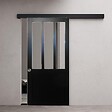 GD MENUISERIES - Porte Coulissante Atelier Noir H204 x L73 cm, Rail alu Bandeau Noir, Coquilles - vignette