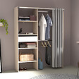 CONCEPT USINE - Dressing avec rideau 4 étagères 2 penderies et un tiroir bois et blanc BALI - vignette