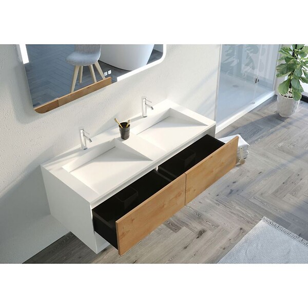 DISTRIBAIN - Meuble de salle de bain Portofino 1200 Blanc et Bois Naturel - large