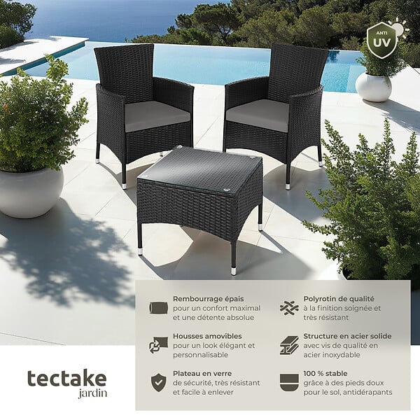 TECTAKE - Salon de jardin LUCERNE 2 places avec 2 sets de housses noir - large