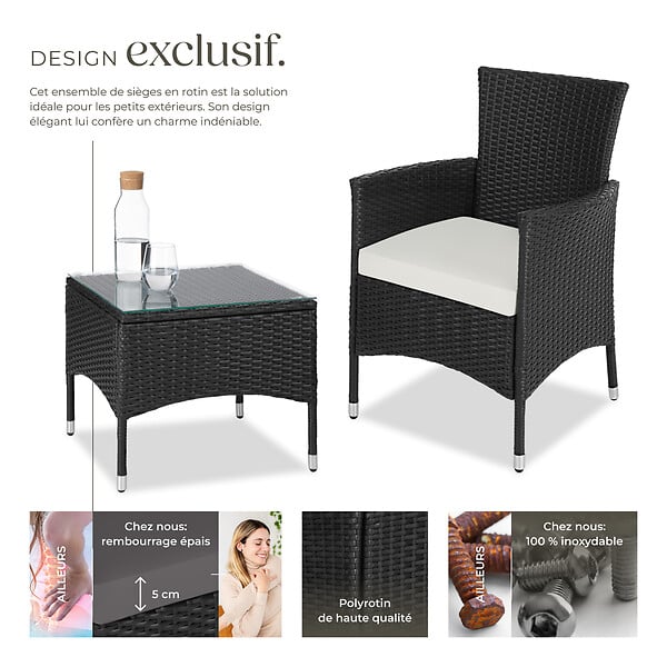 TECTAKE - Salon de jardin LUCERNE 2 places avec 2 sets de housses noir - large