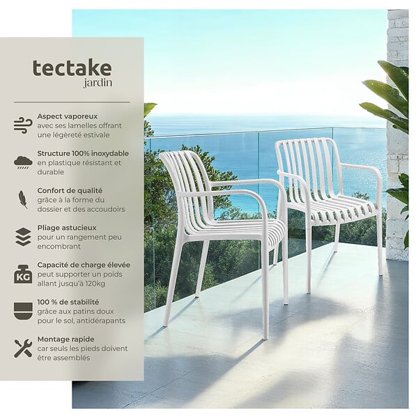 TECTAKE - Chaises de jardin ALCUDIA empilables et résistantes aux intempéries crème - large