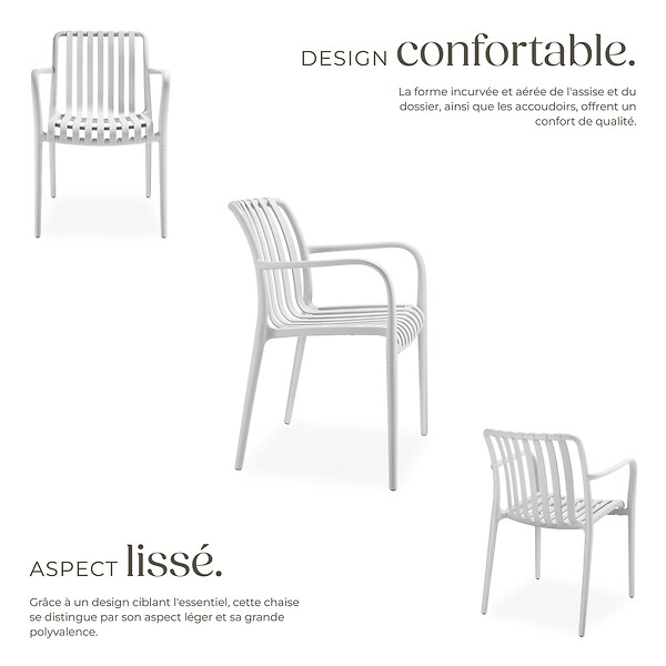 TECTAKE - Chaises de jardin ALCUDIA empilables et résistantes aux intempéries crème - large