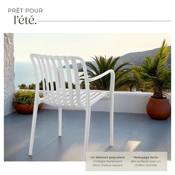TECTAKE - Chaises de jardin ALCUDIA empilables et résistantes aux intempéries crème - large
