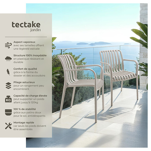 TECTAKE - Chaises de jardin ALCUDIA empilables et résistantes aux intempéries taupe - large