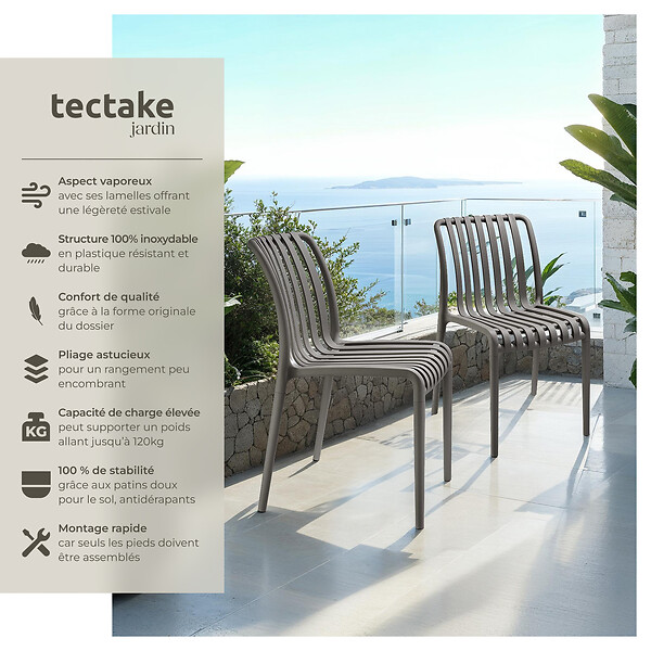 TECTAKE - Chaises de jardin ALCUDIA résistantes aux intempéries et empilables gris anthracite - large