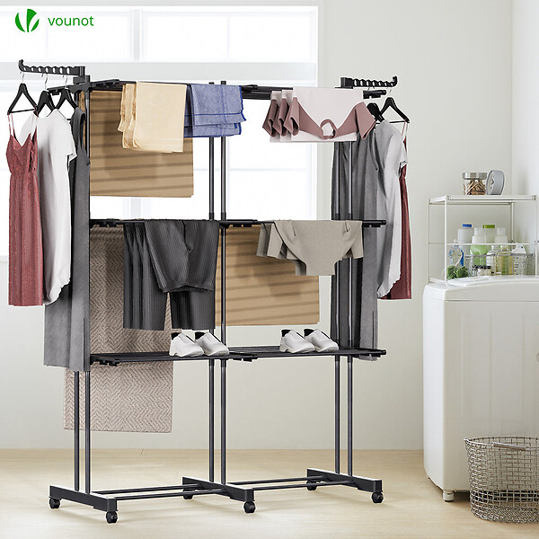 VOUNOT - Sechoir a linge etendoir extensible et pliable grande capacite sechage 190x53x170cm Noir - large