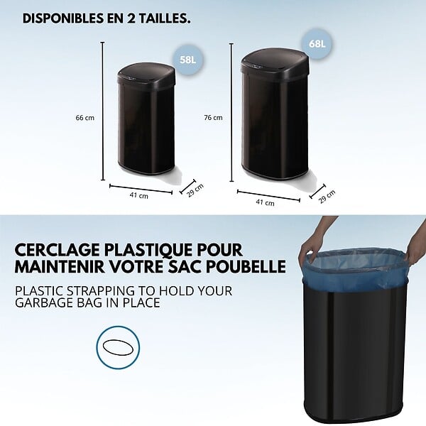 KITCHEN MOVE - Poubelle automatique inox MAJESTIC noir 58L - large