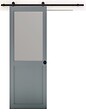 GD MENUISERIES - Porte Coulissante Athena Gris Clair Vitrée H204 x L83 cm, Rail Roulettes, Coquilles Noir - vignette