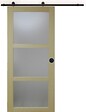 GD MENUISERIES - Porte Coulissante bois Ayous Vitrée H204 x L73 cm, Rail roulettes, Coquilles Noir - vignette