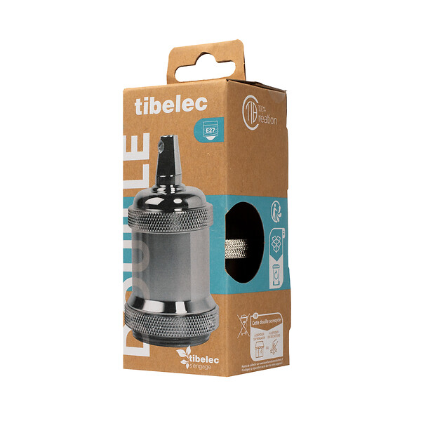 TIBELEC - Douille métal E27 avec bague finition nickel - large