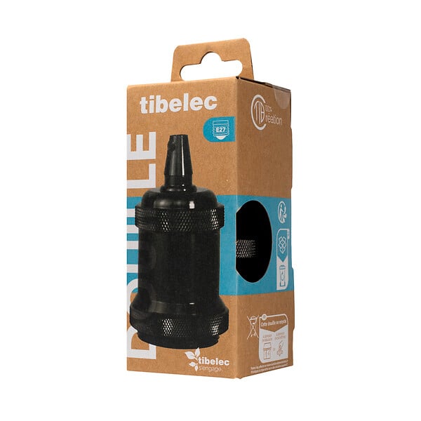 TIBELEC - Douille E27 métal - Noir chromé - 250V - large