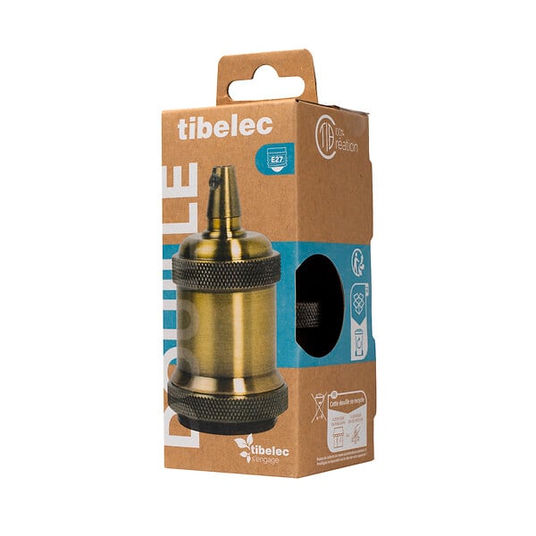 TIBELEC - Douille métal E27 avec bague finition bronze - large