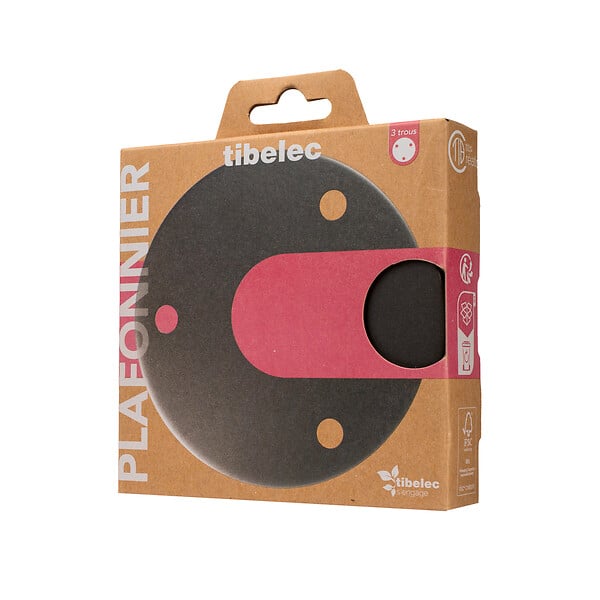 TIBELEC - Plafonnier métal rond finition titane 3 câbles Diam.120mm - large