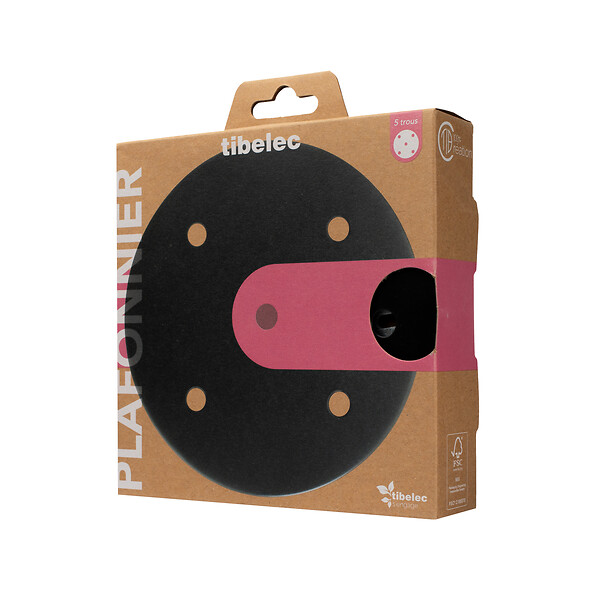 TIBELEC - Plafonnier métal rond noir 5 câbles Diam.150 mm - large